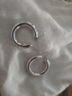 Stanley Polished Silver Chunky Hoop Earrings